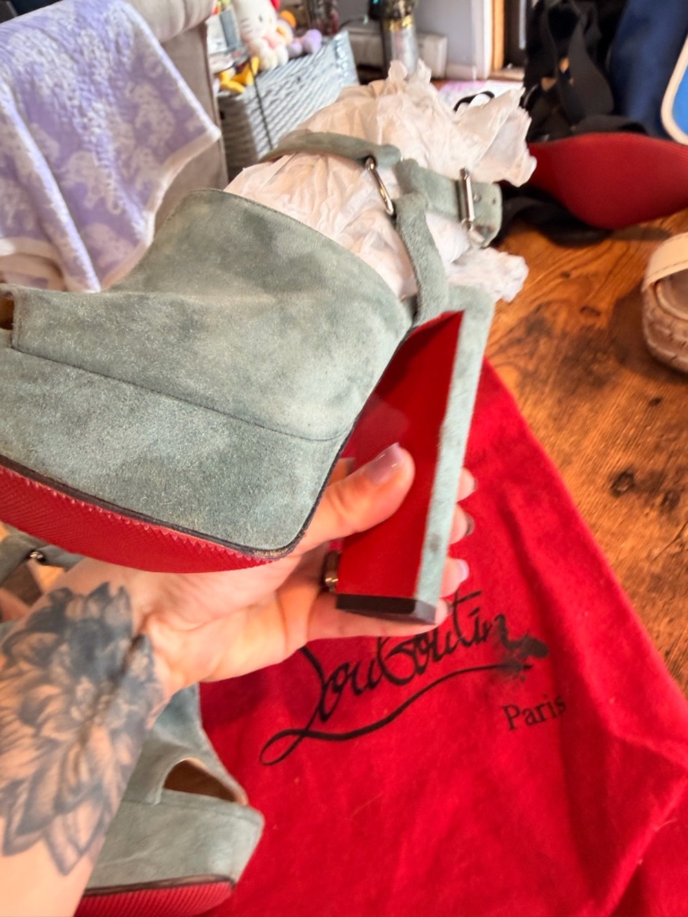 Christian Louboutin Tamilia 140 Suede pale blue platform heels - Picture 5 of 14